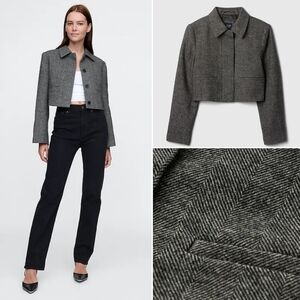 🆕️ Gap Herringbone Crop Wool Blend Lady Blazer Jacket